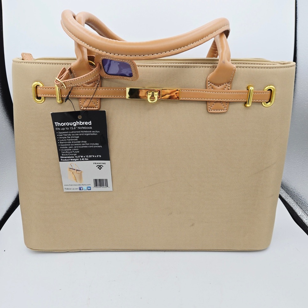 Francine Collections Thoroughbred Tan Laptop Tote Bag fits 15.6" Notebook Purple
